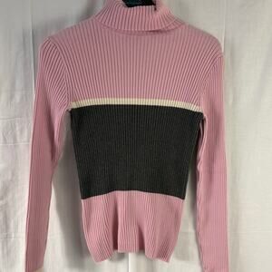 Gap Vintage Y2K Ribbed Fitted Turtleneck Sweater Pink Gray Size Medium